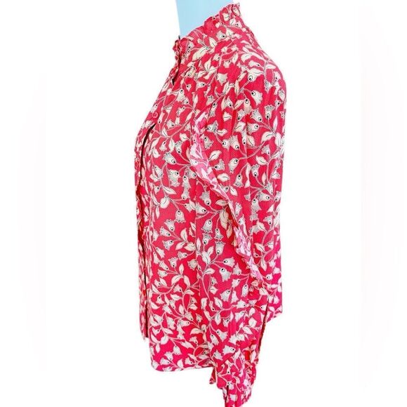 Who What Wear red floral button front blouse w/ ruffle going down sleeve sz M. - Picture 5 of 8